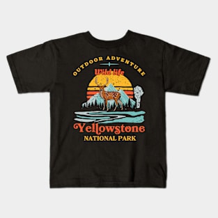 Deer Yellowstone National Park Adventure Wild Life Kids T-Shirt